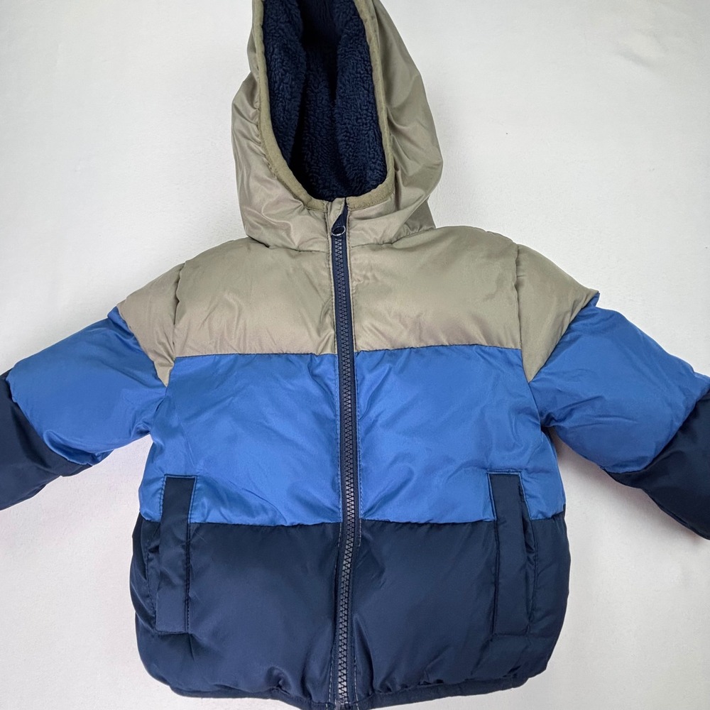 Swiss Tech Colorblock Puffer Boys Girls Unisex Fleece Lined Hooded Sz 18 months